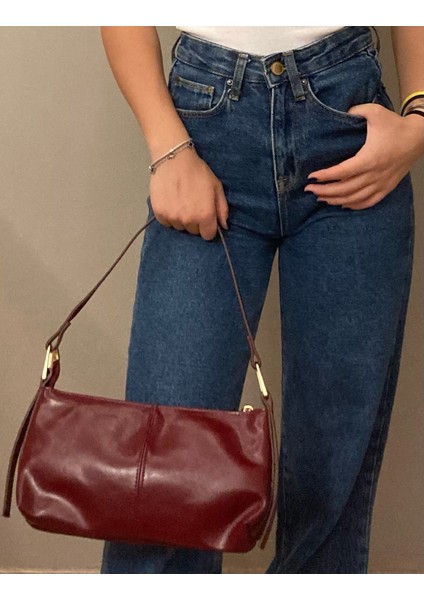 Retro Bordo Baget Çanta