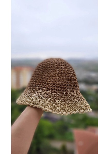 Örgü Hasır Bucket Kadın Şapka Camel-Bej