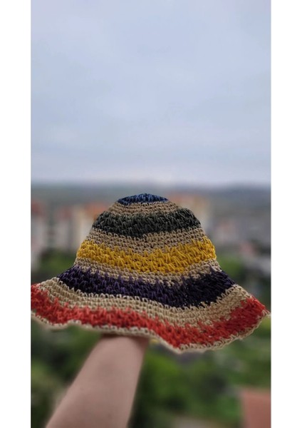 Örgü Hasır Bucket Kadın Şapka Renkli1 modelleri