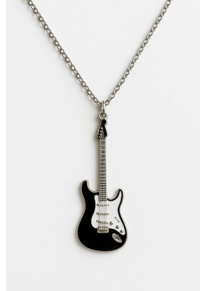 Siyah Gitar Rock N Roll Unisex Zincirli Hediyelik Kolye