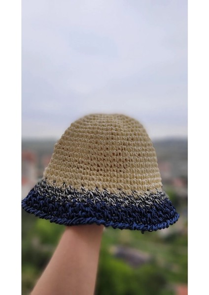 Örgü Hasır Bucket Kadın Şapka Laci-Krem
