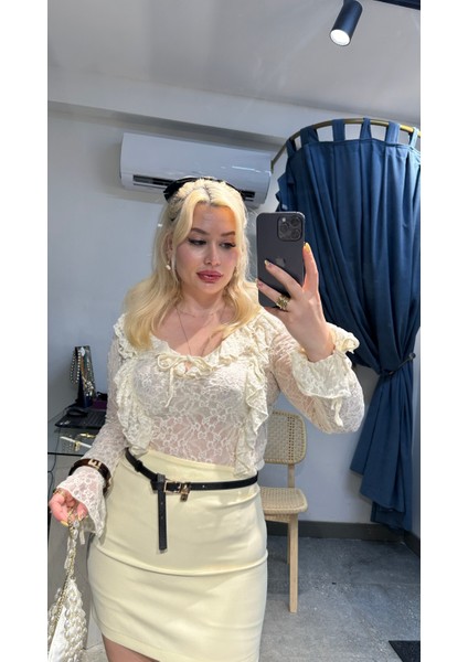 Sarı A Form Mini Etek