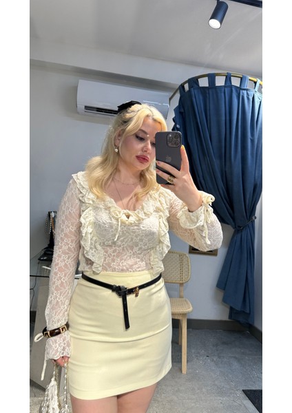 Sarı A Form Mini Etek