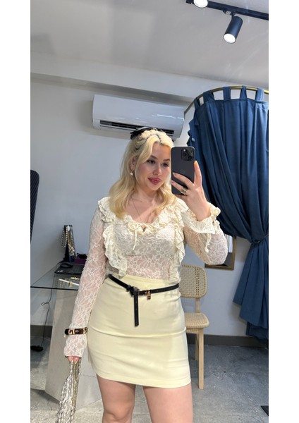 Sarı A Form Mini Etek