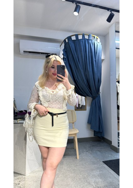 Sarı A Form Mini Etek