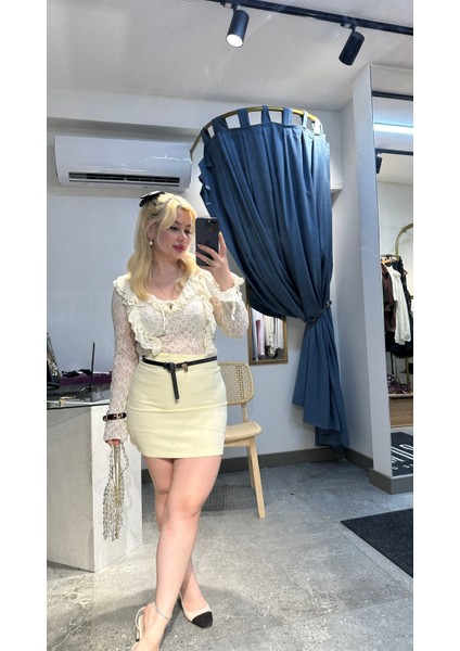Sarı A Form Mini Etek
