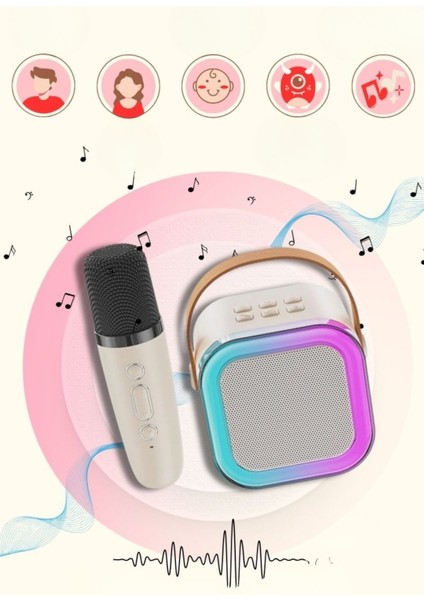 Çift Karaoke 2 Mikrofon Kablosuz Bluetooth Hoparlör 5 Ses Efektli Rgb Hd Stereo Ses Usb/Sd/Fm