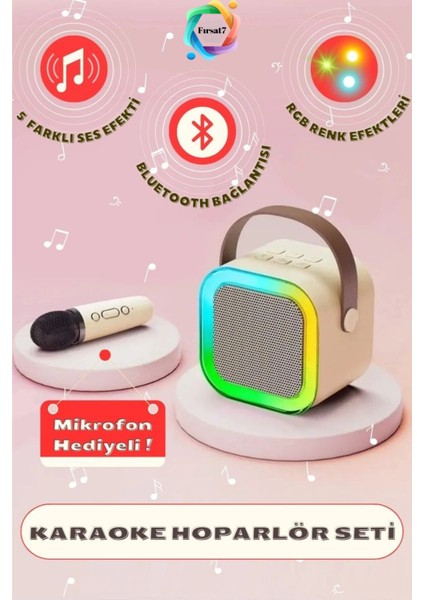 Çift Karaoke 2 Mikrofon Kablosuz Bluetooth Hoparlör 5 Ses Efektli Rgb Hd Stereo Ses Usb/Sd/Fm fiyatları