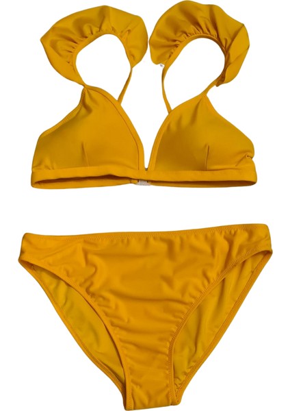 Çağrı Mayo Sarı Fırfırlı Kadın Bikini Takımı