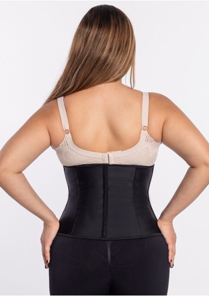 Tvigoso Model Askısız Latex Model 7 Balenli 4 Kademeli Korseli Kumaş Latex Spor Korse Siyah Renk
