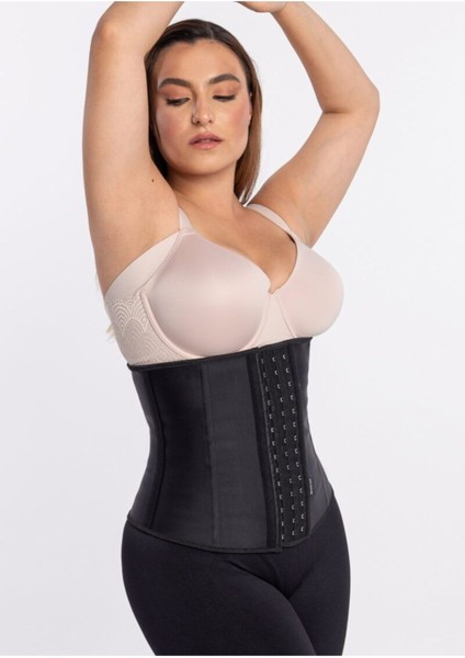 Tvigoso Model Askısız Latex Model 7 Balenli 4 Kademeli Korseli Kumaş Latex Spor Korse Siyah Renk