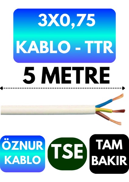 Öznur 3x0,75 Ttr Kablo (Beyaz) Metre Seçenekli