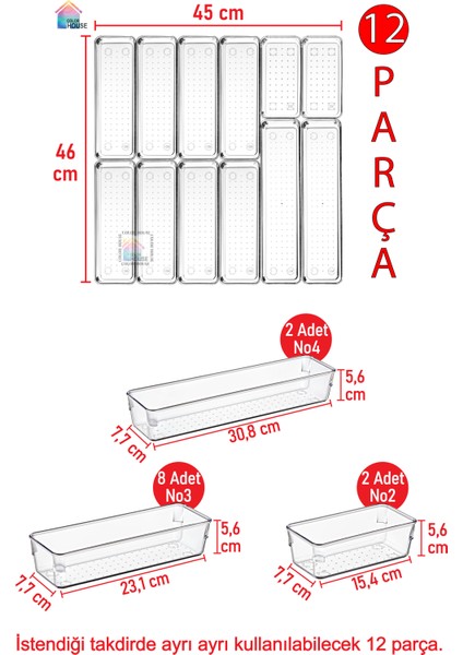 12 Parça Şeffaf Organizer Kaşıklık