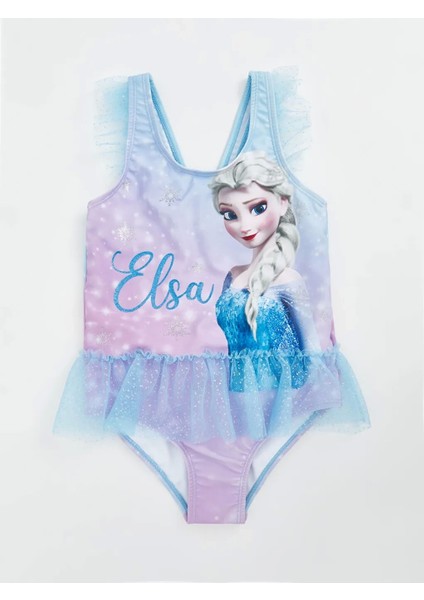 Lcw Kids Mavi Elsa Baskılı Kız Çocuk Mayo