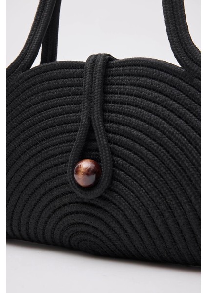 Palmie Düğmeli Handmade Hasır Omuz Çantası