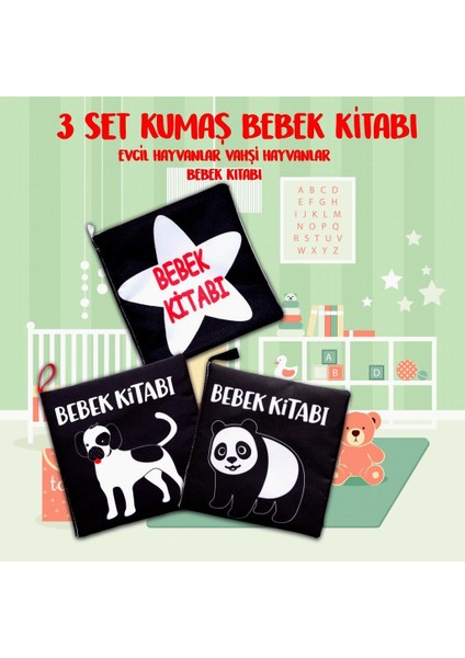 3 Kitap Tox Siyah-Beyaz Evcil, Vahşi Hayvanlar ve Bebek Kumaş Sessiz Kitap T060 T137 T138 - Bez Kitap , Eğitici Oyuncak , Yumuşak ve Hışırtılı fiyatları