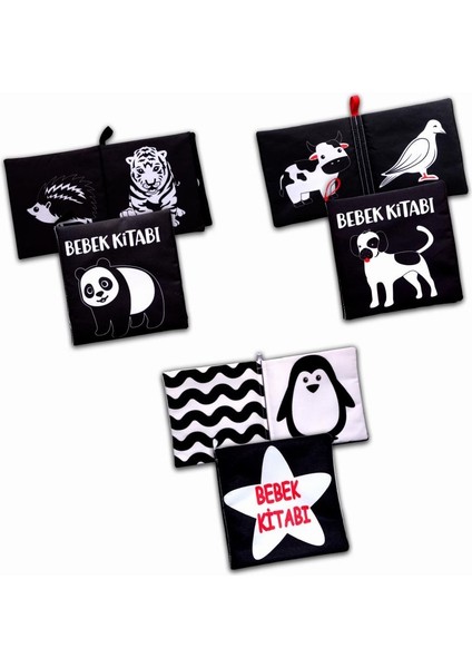 3 Kitap Tox Siyah-Beyaz Evcil, Vahşi Hayvanlar ve Bebek Kumaş Sessiz Kitap T060 T137 T138 - Bez Kitap , Eğitici Oyuncak , Yumuşak ve Hışırtılı modelleri