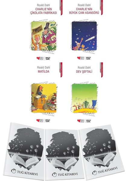 Charlie'nin Çikolata Fabrikası-Charlie'nin Büyük Cam Asansörü-Matilda-Dev Şeftali 4lü Set Roald Dahl + Hediyeli
