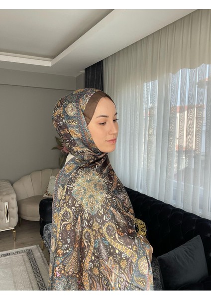 Indigo Çini Desen Hint Ipeği Şal -