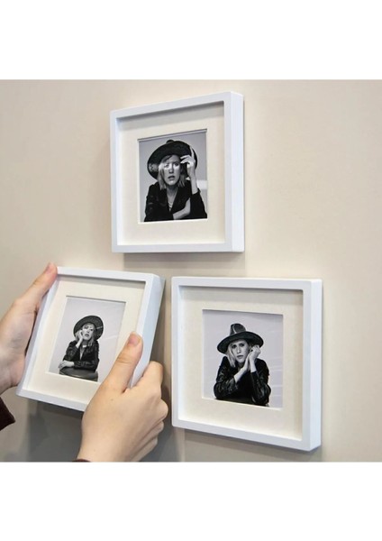 Yapışkanlı Sök-Tak Paspartulu Beyaz 14X14CM Pola Kare Fotoğraf Çerçevesi - 3'lü Paket