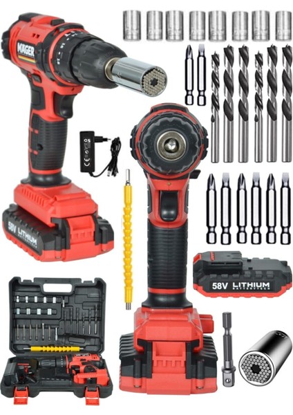 Germany Thechınolgy 58 Watt Şarjlı Vidalama Matkap ve Gator Grip Soket Red