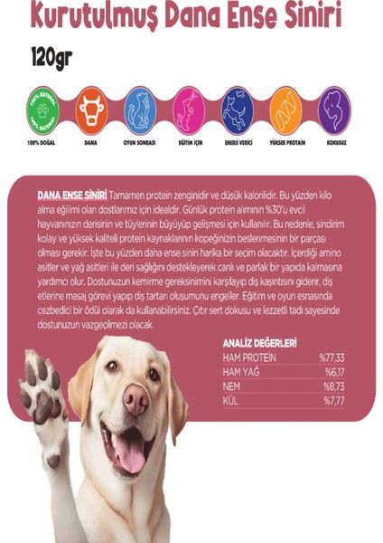 Kurutulmuş Dana Ince Sinir Çiğnemelik Köpek Ödül Maması %100 Doğal Tüm Irklar Için Protein 120 G modelleri