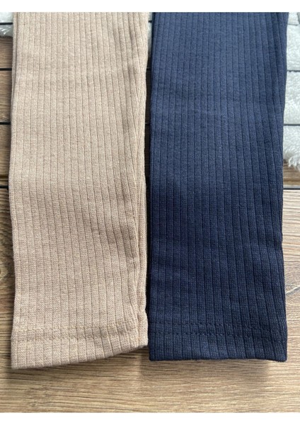 Kız Çocuk Fitilli Şardonlu 2'li Tayt Takımı – Bej ve Lacivert, Yüksek Bel, Rahat ve Nefes Alabilen Kumaş fiyatları