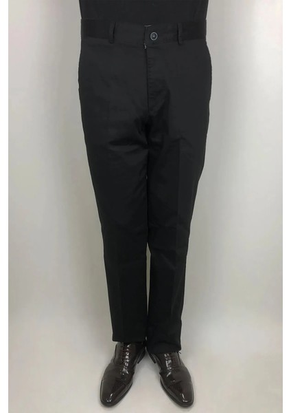 Fistan Store Erkek Siyah Klasik Kesim Rahat Kalıp Boru Paça Yandan Cepli Yazlık Keten Pantolon