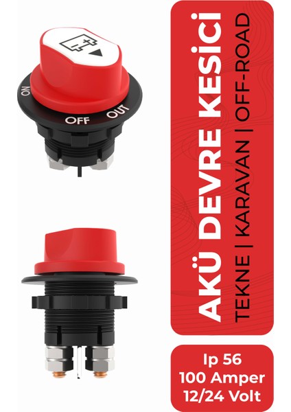 Mini Akü Devre Kesici Şalter IP56 - 12/24V 100A