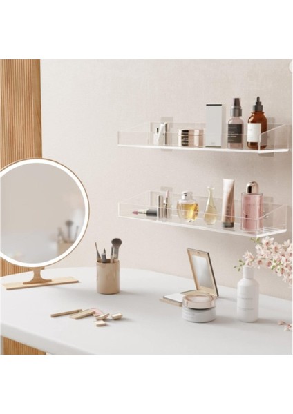 2'li Şık ve Minimalist Tasarımlı Şeffaf Duvar Rafı