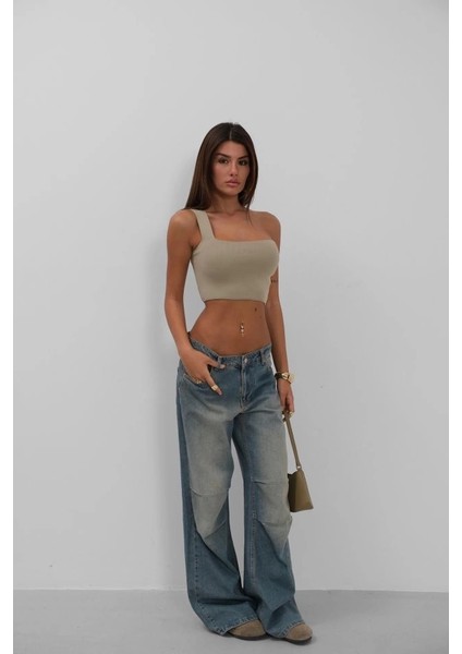 Tek Omuz Crop Bluz