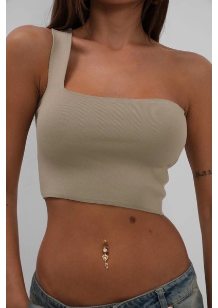 Tek Omuz Crop Bluz