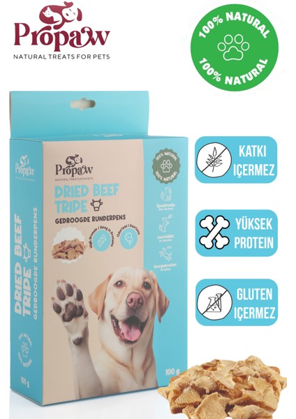 Kurutulmuş Dana Işkembe Çiğnemelik Köpek Ödül Maması %100 Doğal Tüm Irklar Için Yüksek Protein 100 G