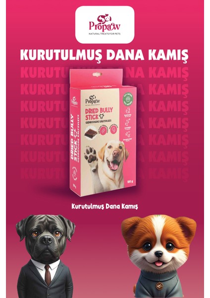 Kurutulmuş Dana Kamış Çiğnemelik Köpek Ödül Maması %100 Doğal Tüm Irklar Için Yüksek Protein 100 G fiyatları
