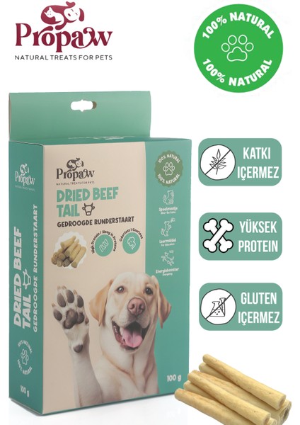 Kurutulmuş Dana Kuyruk Çiğnemelik Köpek Ödül Maması %100 Doğal Tüm Irklar Için Yüksek Protein 100 G