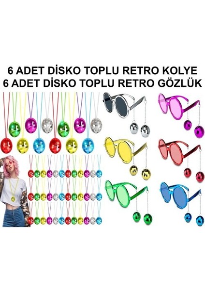 12 Parça Renkli Disko Toplu Retro Parti Seti – 6 Kolye + 6 Gözlük