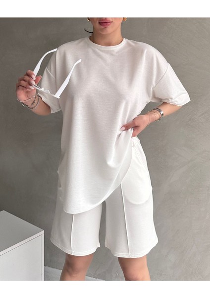 Kadın Modal Kumaş Oversize Kısa Kollu Kadın Eşofman Takımı, Şortlu, Bağcıklı Yumuşak Kumaş