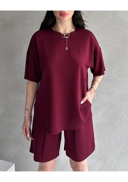 Kadın Modal Kumaş Oversize Kısa Kollu Kadın Eşofman Takımı, Şortlu, Bağcıklı Yumuşak Kumaş