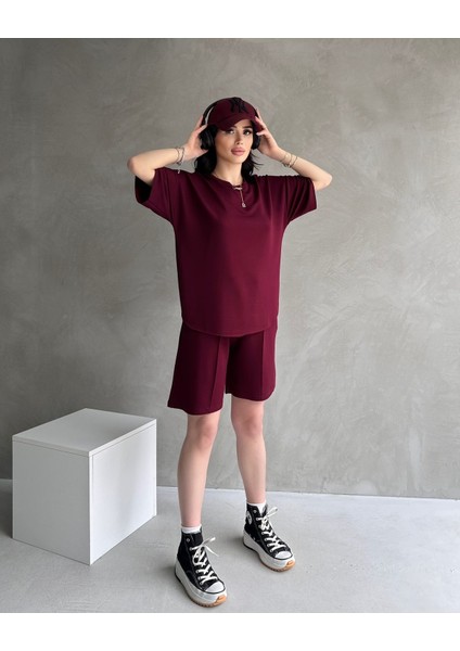 Kadın Modal Kumaş Oversize Kısa Kollu Kadın Eşofman Takımı, Şortlu, Bağcıklı Yumuşak Kumaş