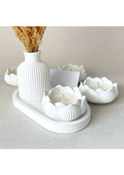Dekoratif 3'lü Set, Lotus Mumluk, Vazo, Sunum Tabağı