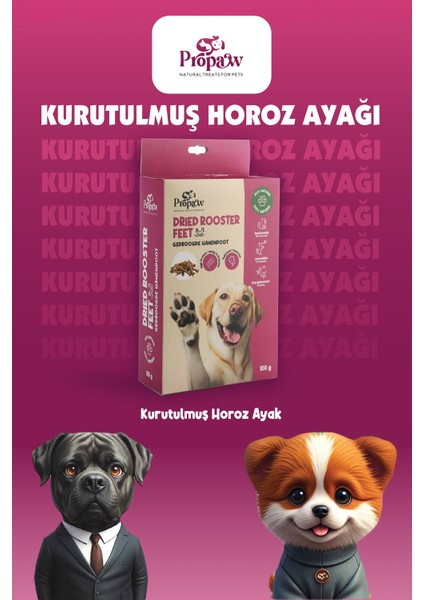 Kurutulmuş Horoz Ayak Köpek Ödül Maması Çiğnemelik %100 Doğal Tüm Irklar Için Yüksek Protein 100 G