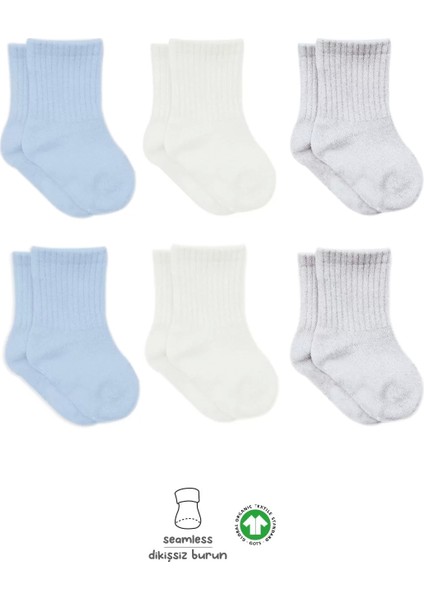 Penye Soket Çorap 6'lı Mavi Ekru Gri