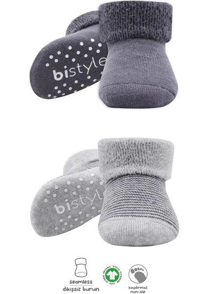 Çemberli Kaymaz Havlu Soket Çorap 2'li Gri-Antrasit