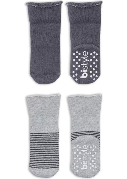 Çemberli Kaymaz Havlu Soket Çorap 2'li Gri-Antrasit modelleri