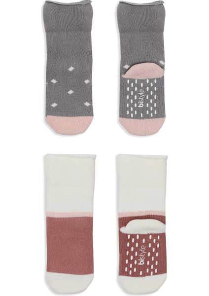 Puanlı Kaymaz Havlu Soket Çorap 2'li Gri Pudra modelleri