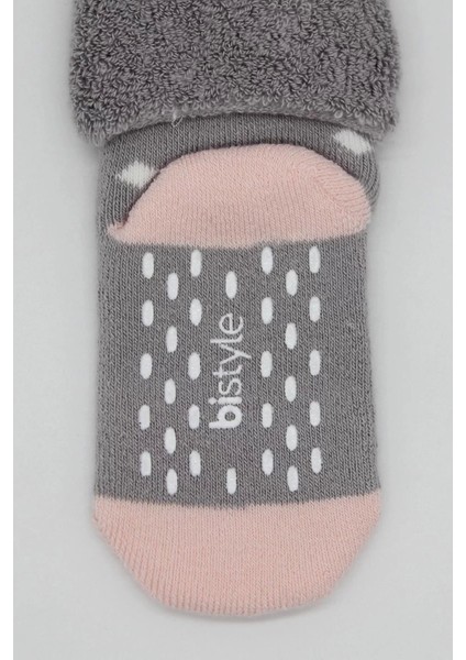 Puanlı Kaymaz Havlu Soket Çorap 2'li Gri Pudra indirimleri