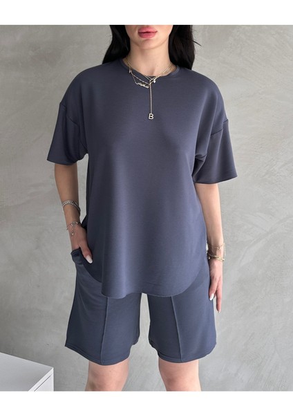 Kadın Modal Kumaş Oversize Kısa Kollu Kadın Eşofman Takımı, Şortlu, Bağcıklı Yumuşak Kumaş