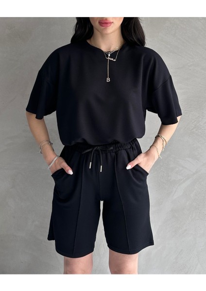 Kadın Modal Kumaş Oversize Kısa Kollu Kadın Eşofman Takımı, Şortlu, Bağcıklı Yumuşak Kumaş