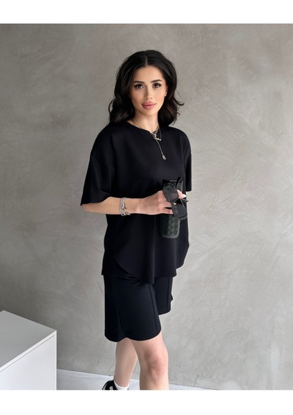 Kadın Modal Kumaş Oversize Kısa Kollu Kadın Eşofman Takımı, Şortlu, Bağcıklı Yumuşak Kumaş