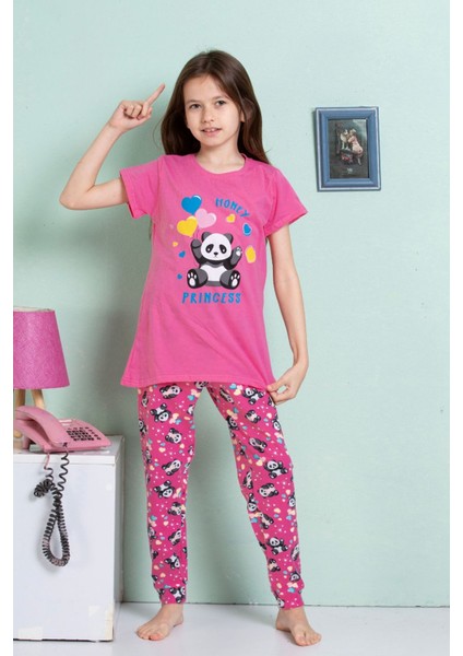 Elmkp Fuşya Ayıcık Desen Kız Çocuk Pijama Takımı 3-10 Yaş 4102